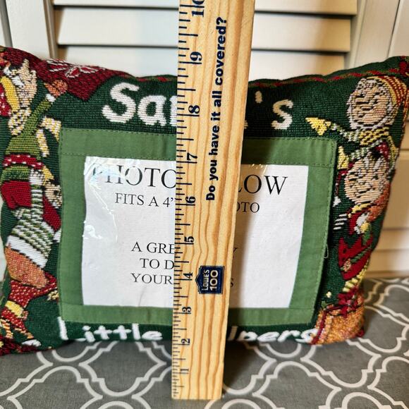 Vintage Christmas Pillow Frame Tapestry Santas Helpers Elves Collectable 9X12 - Picture 2 of 7